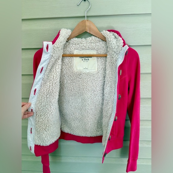 ABERCROMBIE & FITCH hot pink fleece lined hoodie Y2K - Picture 8 of 15